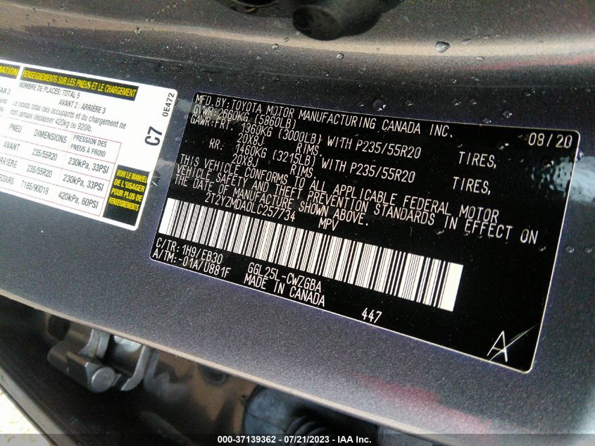 2020 LEXUS RX RX 350 F SPORT - 2T2YZMDA0LC257734