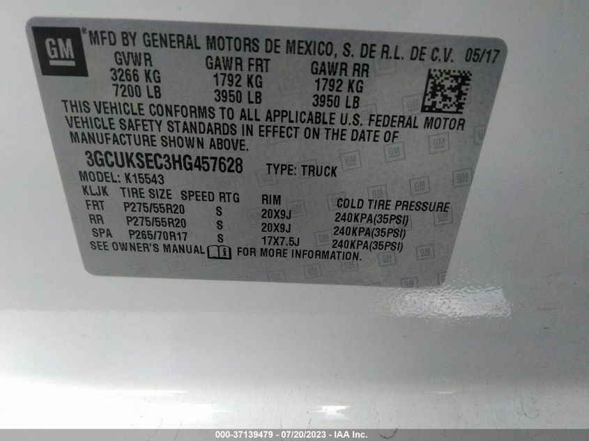 2017 CHEVROLET SILVERADO 1500 LTZ - 3GCUKSEC3HG457628