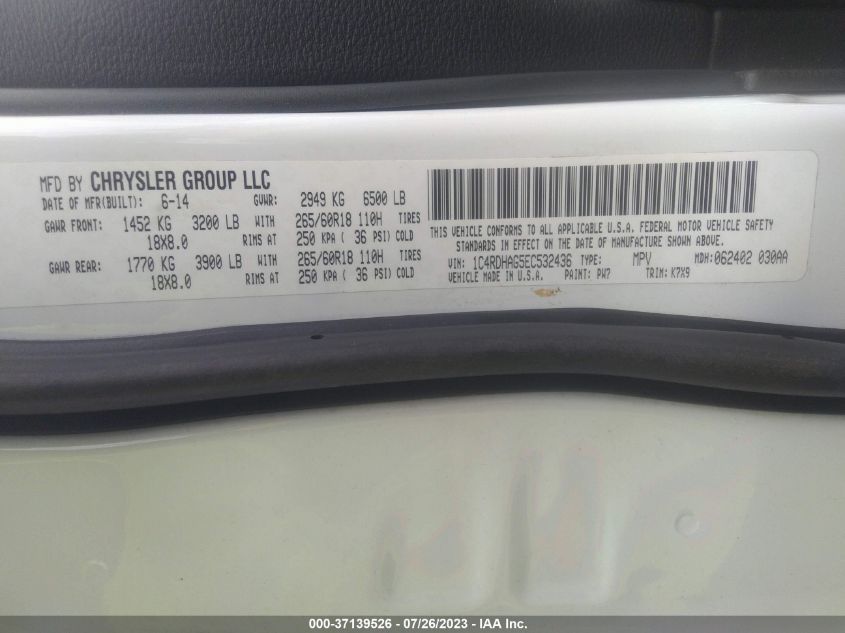 2014 DODGE DURANGO SXT - 1C4RDHAG5EC532436