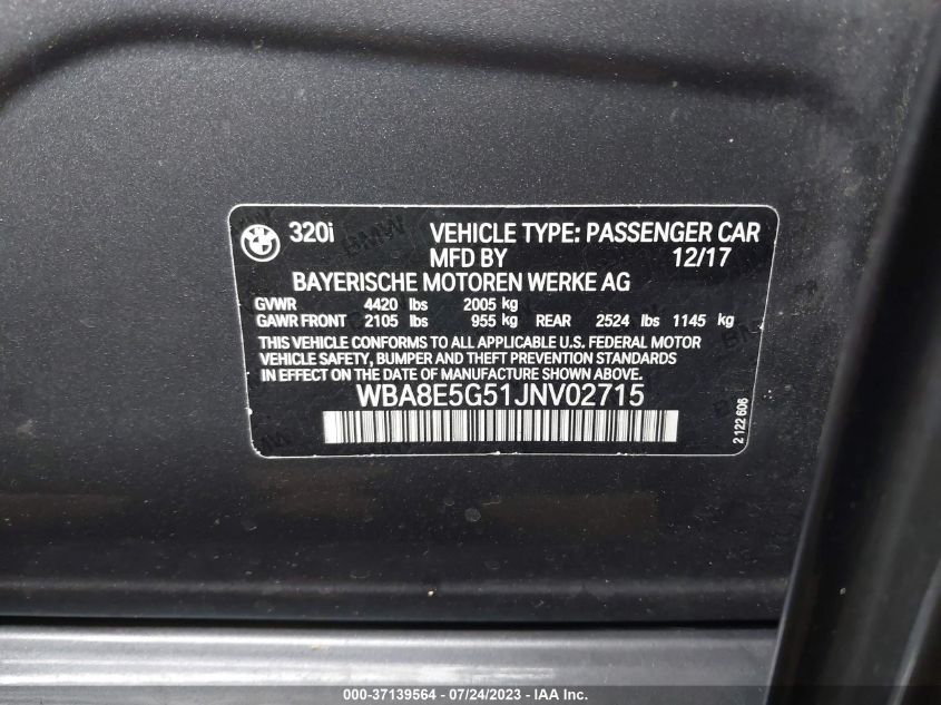 2018 BMW 3 SERIES 320I XDRIVE - WBA8E5G51JNV02715