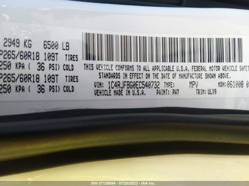 2014 JEEP GRAND CHEROKEE LIMITED - 1C4RJFBG0EC540732