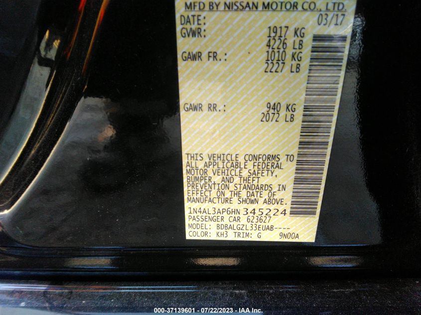 2017 NISSAN ALTIMA 2.5/S/SV/SL/SR - 1N4AL3AP6HN345224