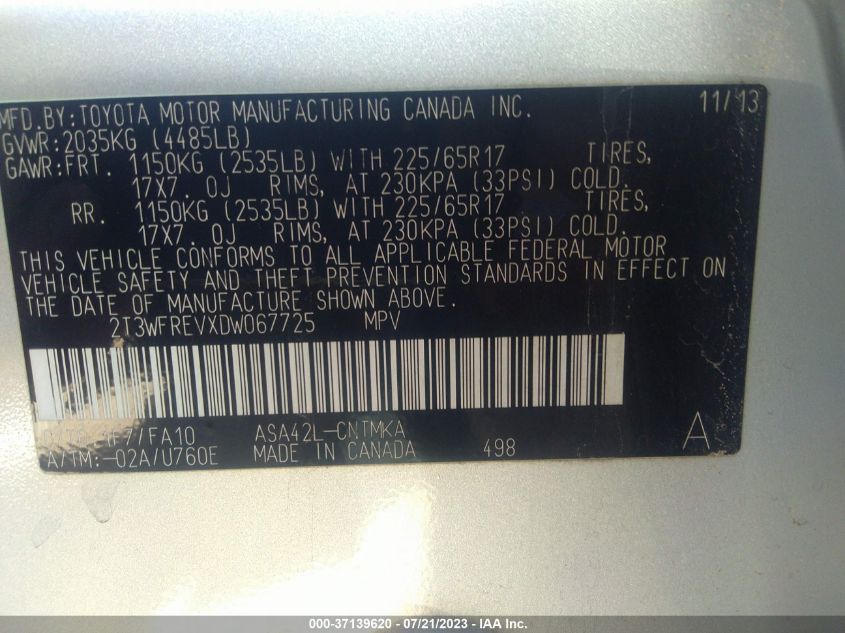 2013 TOYOTA RAV4 XLE - 2T3WFREVXDW067725