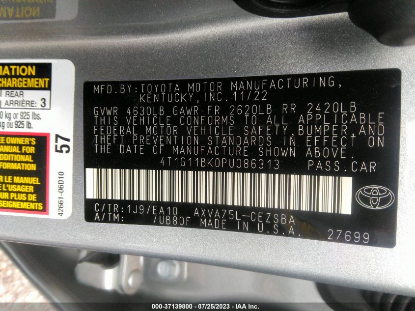 2023 TOYOTA CAMRY SE - 4T1G11BK0PU086313
