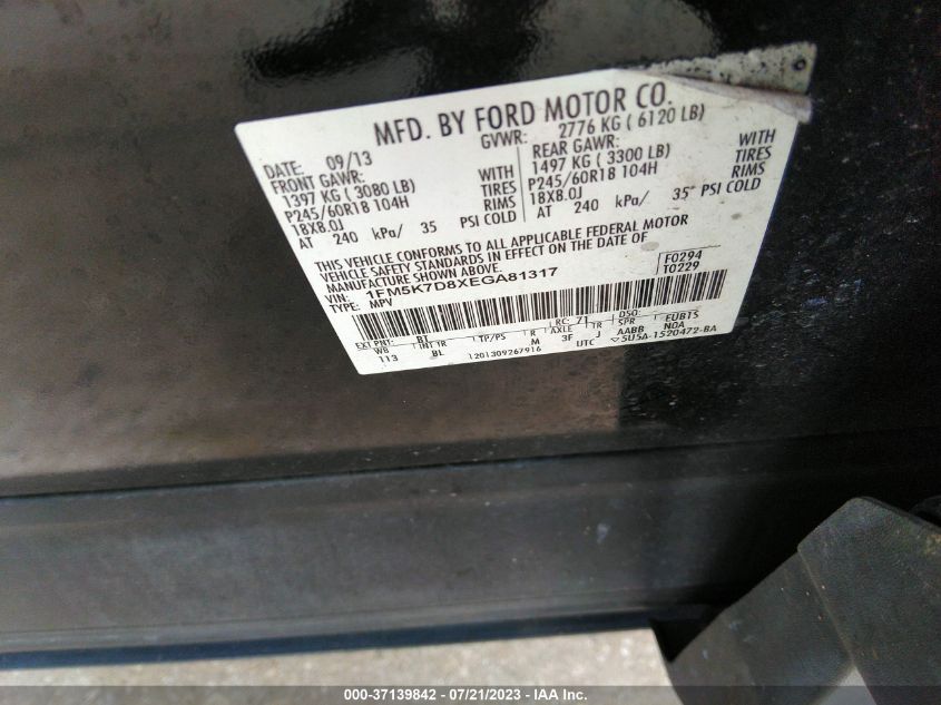 2014 FORD EXPLORER XLT - 1FM5K7D8XEGA81317