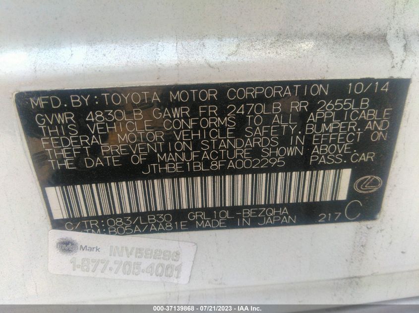 2015 LEXUS GS 350 - JTHBE1BL8FA002295