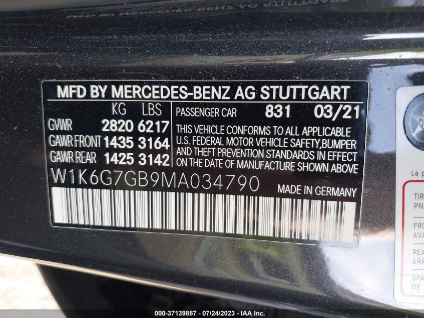 2021 MERCEDES-BENZ S-CLASS S 580 - W1K6G7GB9MA034790