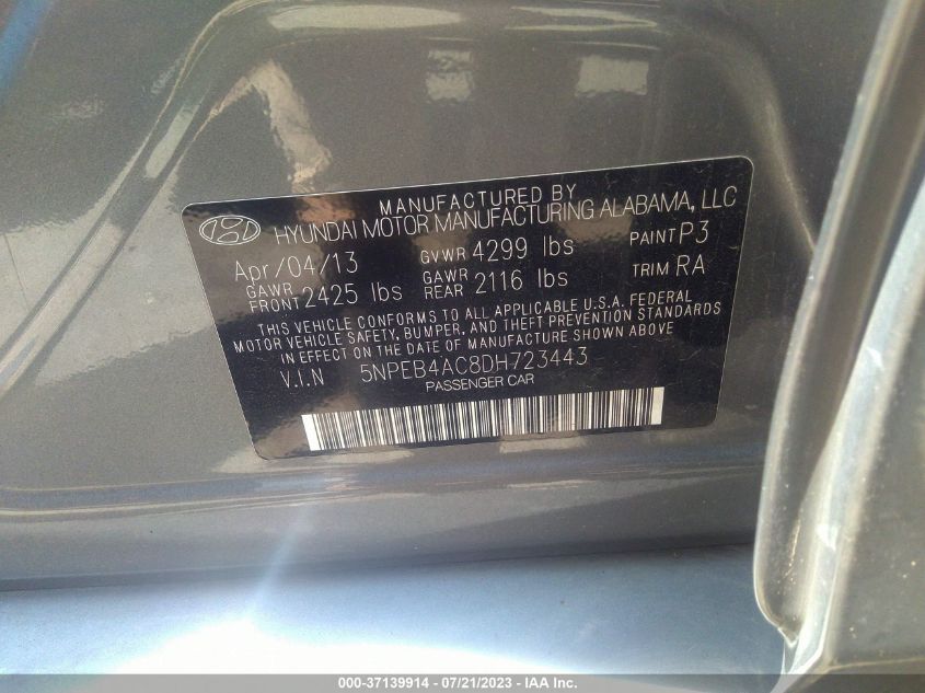 2013 HYUNDAI SONATA GLS - 5NPEB4AC8DH723443