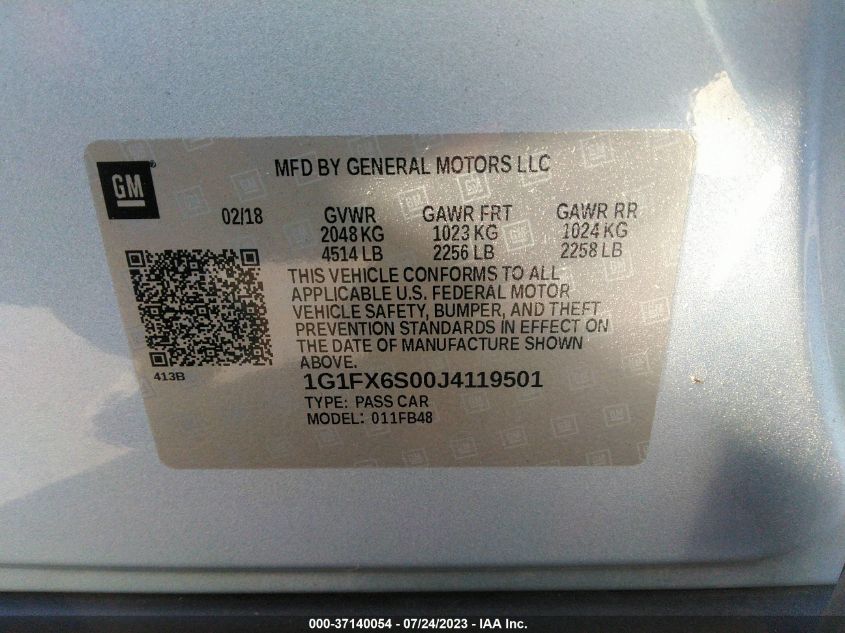 2018 CHEVROLET BOLT EV PREMIER - 1G1FX6S00J4119501