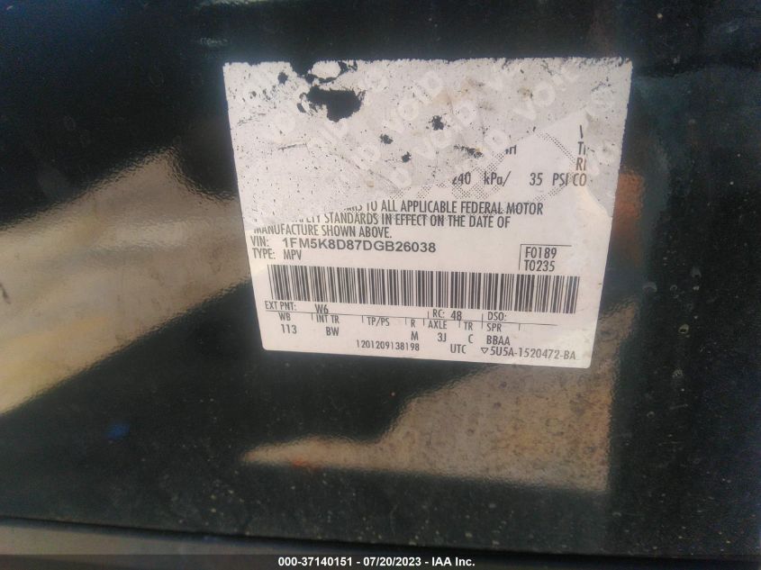 2013 FORD EXPLORER XLT - 1FM5K8D87DGB26038