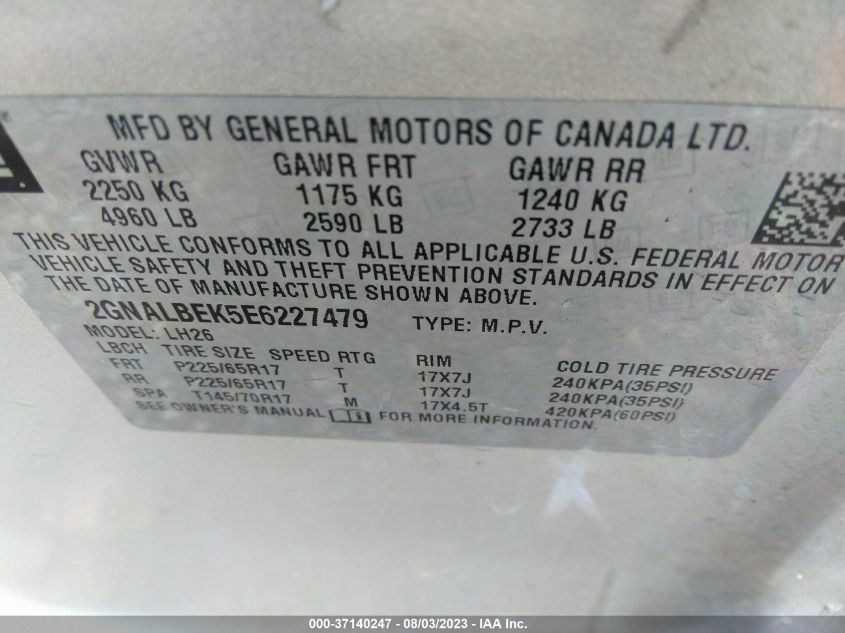 2014 CHEVROLET EQUINOX LT - 2GNALBEK5E6227479