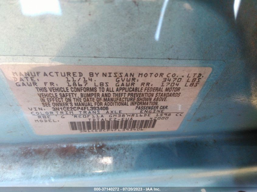 2015 NISSAN VERSA NOTE S/S PLUS/SV/SL/SR - 3N1CE2CP4FL393406