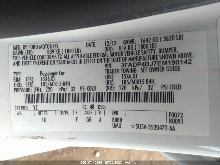 2014 FORD FIESTA SE - 3FADP4BJ7EM190142