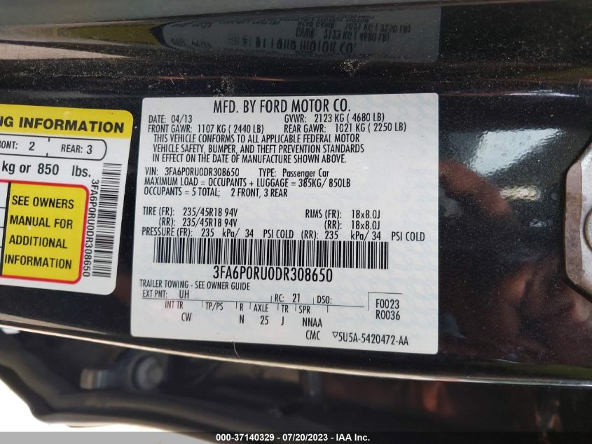 2013 FORD FUSION HYBRID TITANIUM - 3FA6P0RU0DR308650