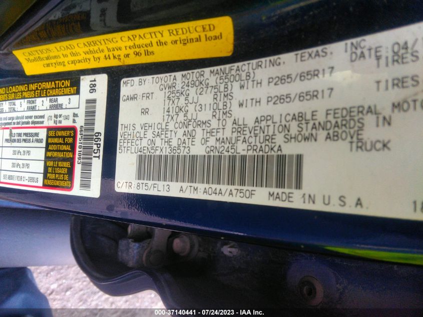 2015 TOYOTA TACOMA - 5TFLU4EN5FX136573