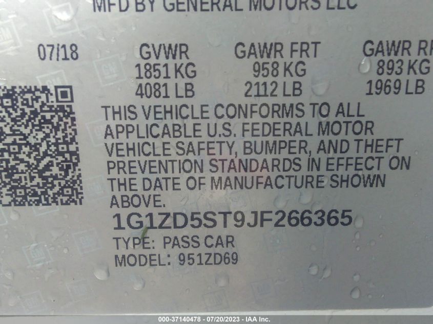 2018 CHEVROLET MALIBU LT - 1G1ZD5ST9JF266365