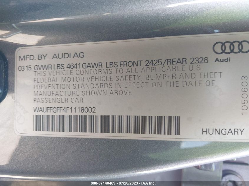 2015 AUDI S3 2.0T PRESTIGE - WAUFFGFF4F1118002