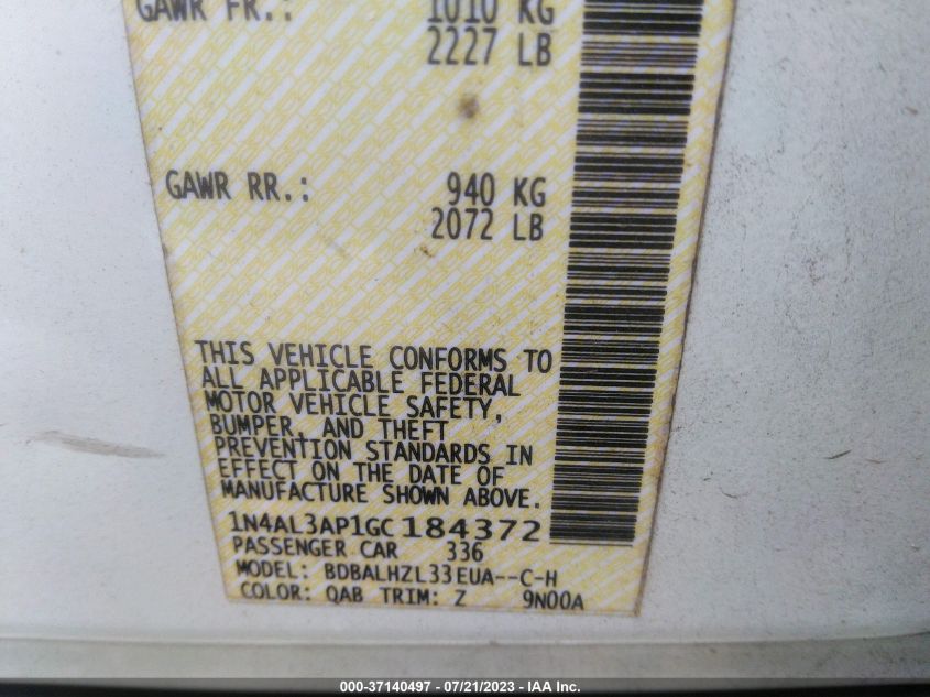 2016 NISSAN ALTIMA 2.5/S/SV/SL/SR - 1N4AL3AP1GC184372