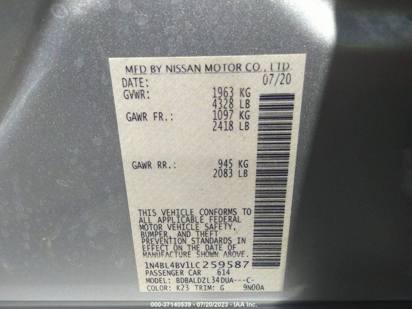 2020 NISSAN ALTIMA 2.5 S - 1N4BL4BV1LC259587
