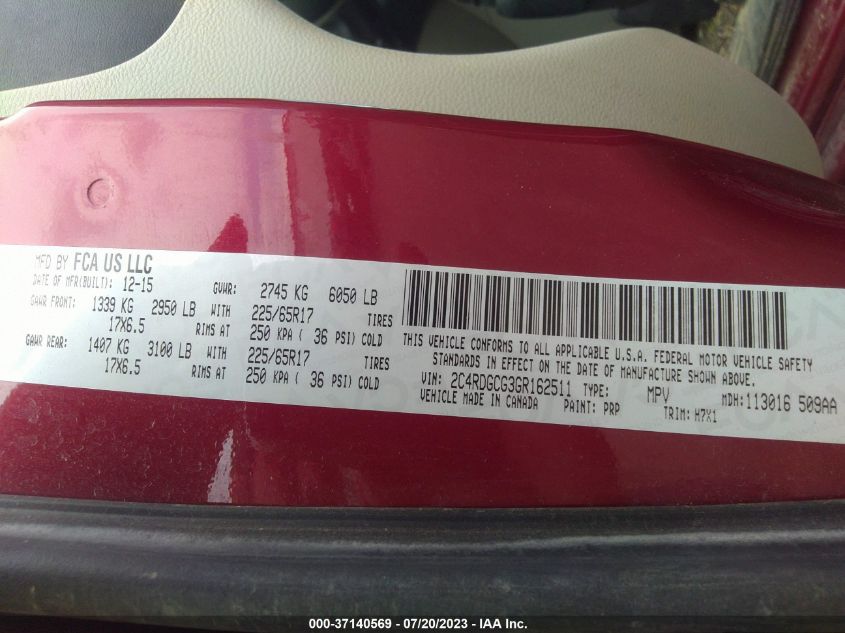 2016 DODGE GRAND CARAVAN SXT - 2C4RDGCG3GR162511