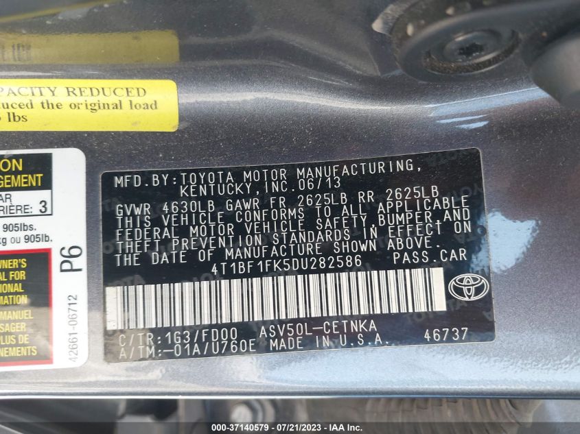 2013 TOYOTA CAMRY L/LE/SE/XLE - 4T1BF1FK5DU282586
