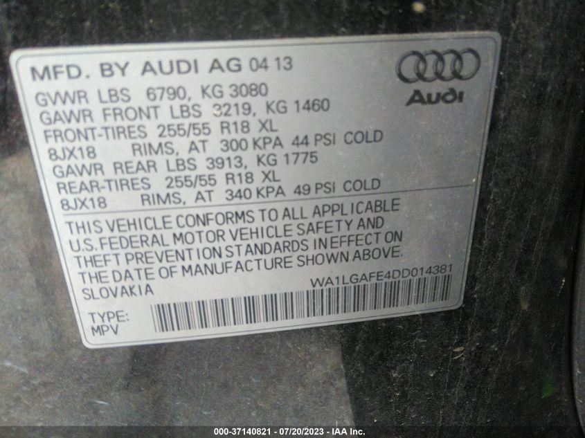 2013 AUDI Q7 3.0T PREMIUM PLUS - WA1LGAFE4DD014381
