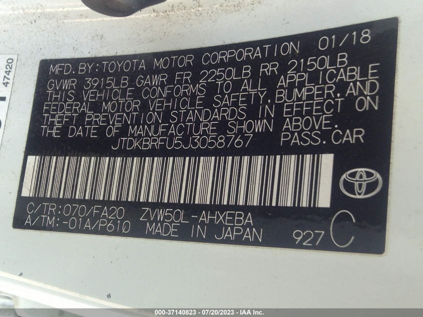 2018 TOYOTA PRIUS TWO/TWO ECO/THREE - JTDKBRFU5J3058767