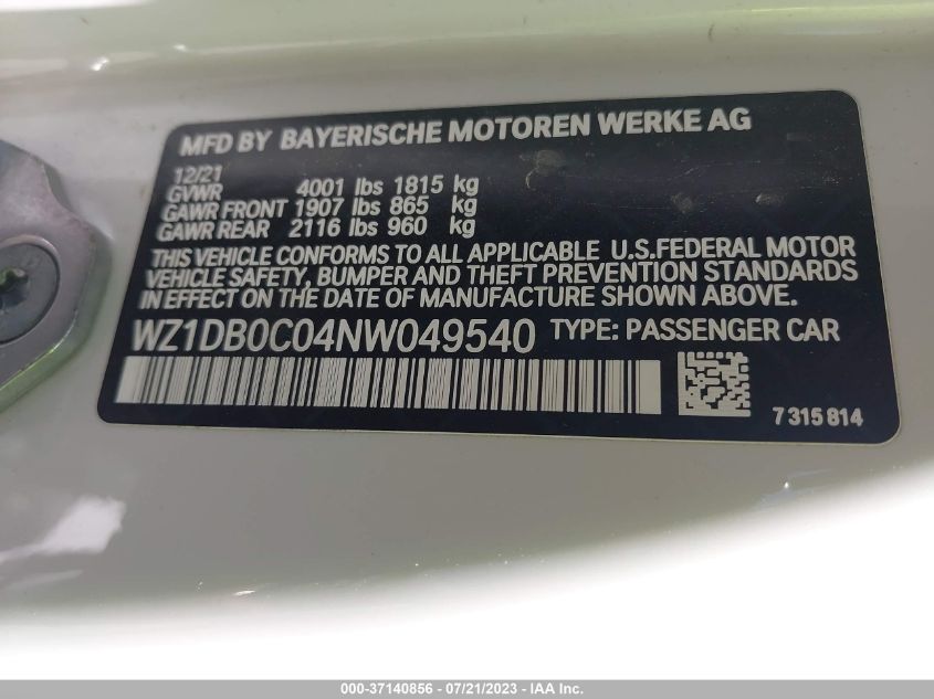 2022 TOYOTA GR SUPRA 3.0/3.0 PREMIUM - WZ1DB0C04NW049540