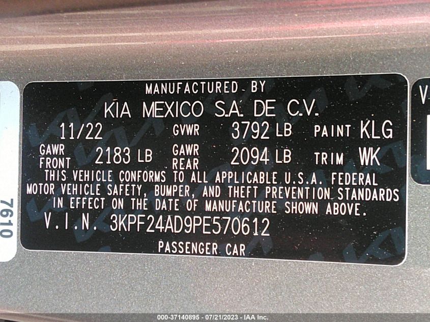 2023 KIA FORTE LXS - 3KPF24AD9PE570612
