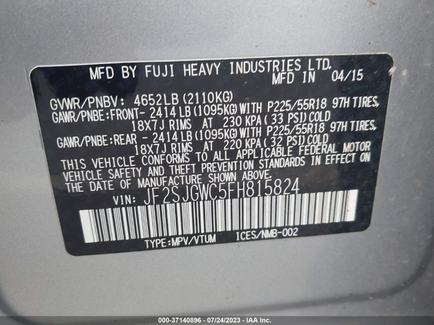 2015 SUBARU FORESTER 2.0XT TOURING - JF2SJGWC5FH815824