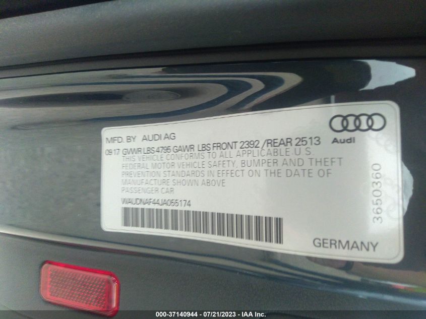 2018 AUDI A4 PREMIUM - WAUDNAF44JA055174