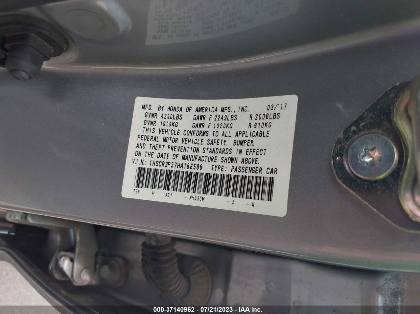 2017 HONDA ACCORD SEDAN LX - 1HGCR2F37HA188586