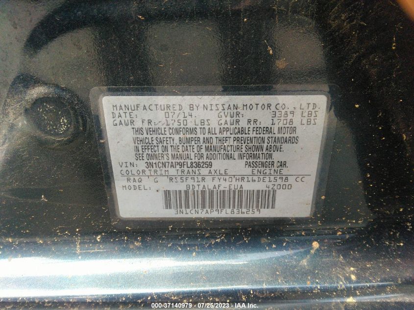 2015 NISSAN VERSA S - 3N1CN7AP9FL836259