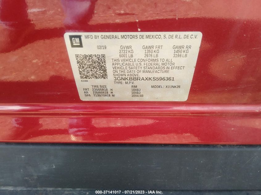 2019 CHEVROLET BLAZER - 3GNKBBRAXKS596361