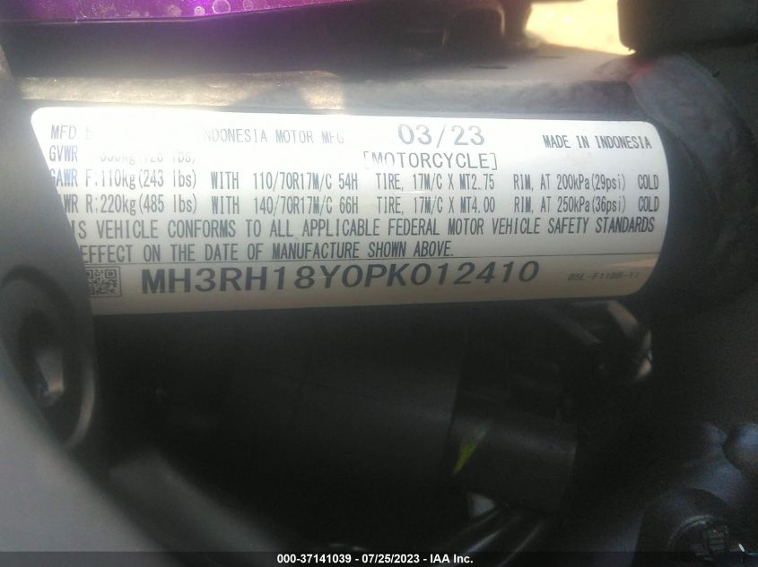 2023 YAMAHA YZFR3 A MH3RH18Y0PK012410