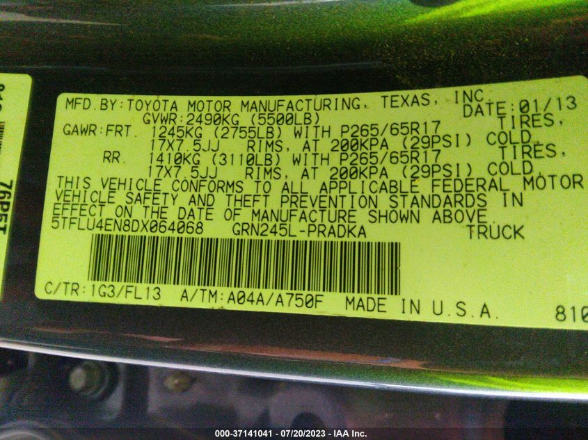 2013 TOYOTA TACOMA - 5TFLU4EN8DX064068