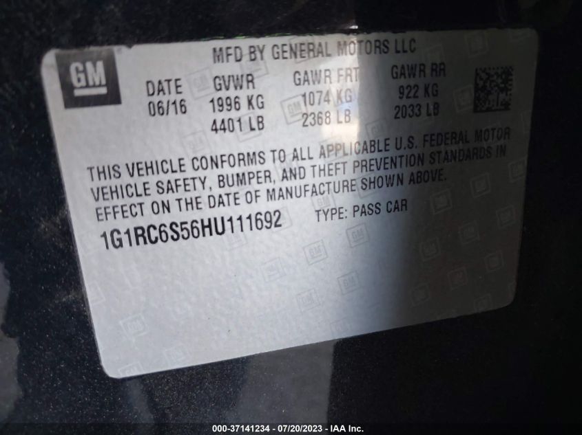 2017 CHEVROLET VOLT LT - 1G1RC6S56HU111692