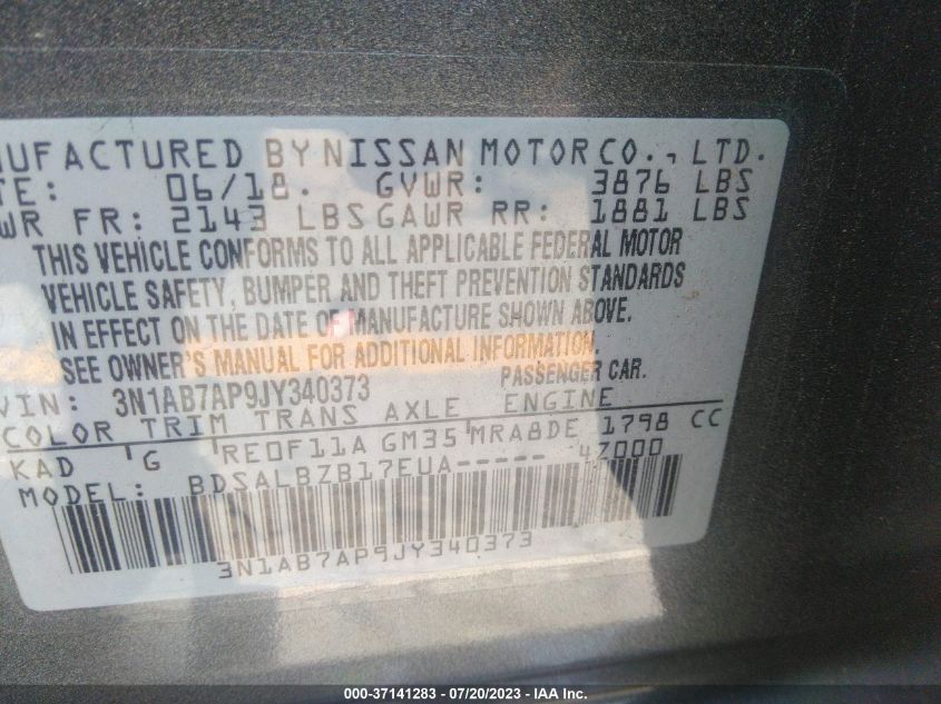 2018 NISSAN SENTRA S - 3N1AB7AP9JY340373