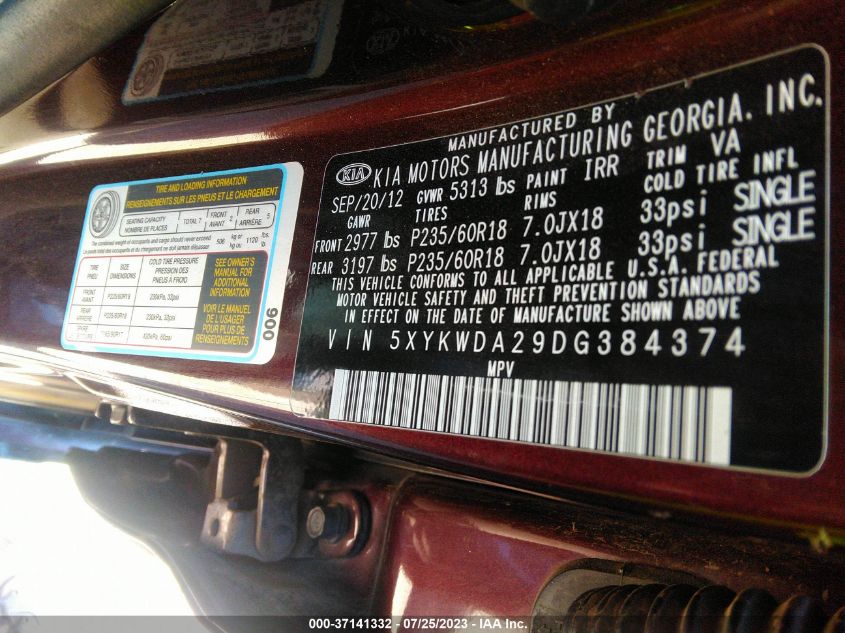 2013 KIA SORENTO SX - 5XYKWDA29DG384374
