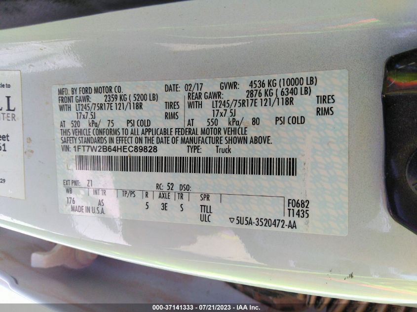 2017 FORD SUPER DUTY F-250 SRW LARIAT/PLATINUM - 1FT7W2B64HEC89828