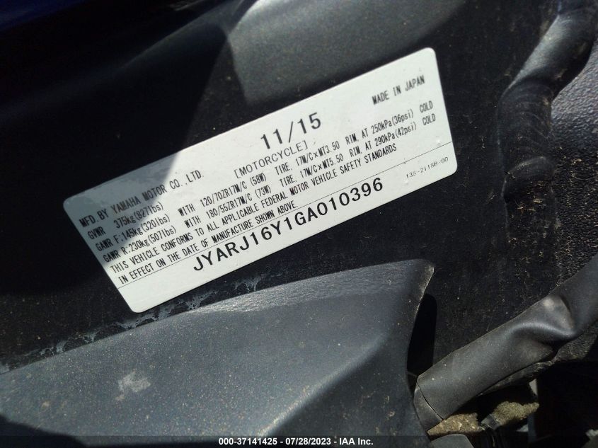 2016 YAMAHA YZFR6 C JYARJ16Y1GA010396