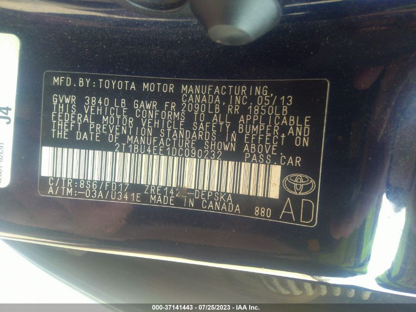 2013 TOYOTA CAROLLA STD/LE/XLE/SE 2t1bu4ee1dc090232