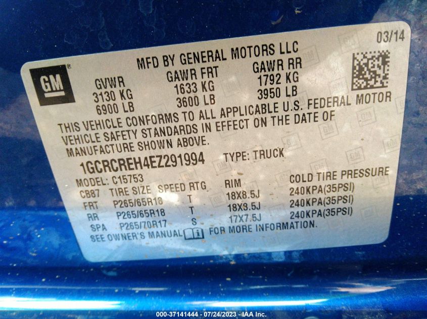 2014 CHEVROLET SILVERADO 1500 LT - 1GCRCREH4EZ291994