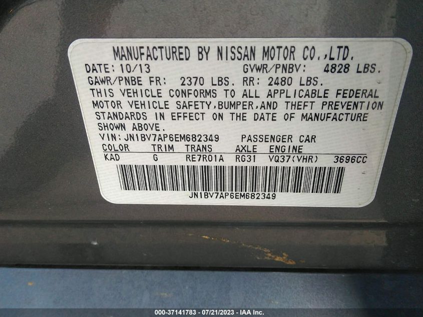 2014 INFINITI Q50 PREMIUM/SPORT - JN1BV7AP6EM682349