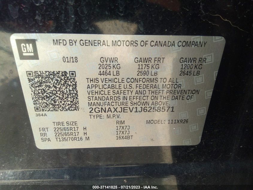2018 CHEVROLET EQUINOX LT - 2GNAXJEV1J6258571