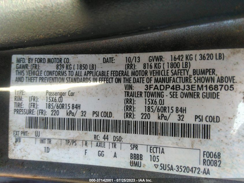 2014 FORD FIESTA SE - 3FADP4BJ3EM168705