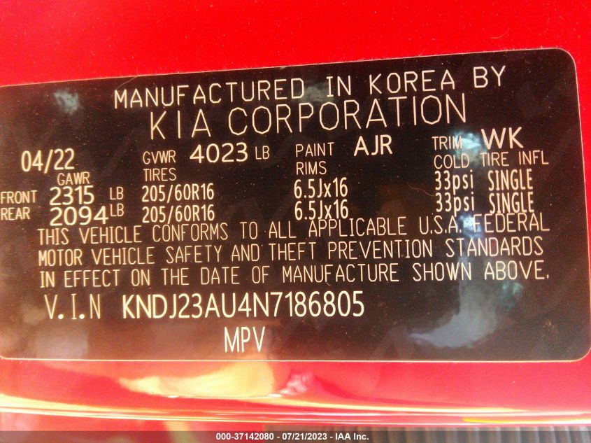 2022 KIA SOUL LX/X LINE/S - KNDJ23AU4N7186805