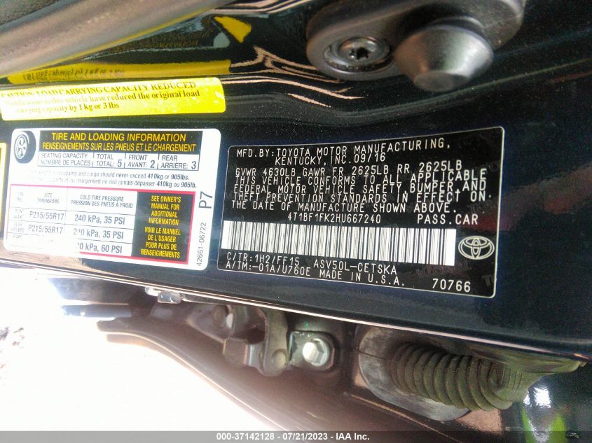 2017 TOYOTA CAMRY LE/XLE/SE/XSE - 4T1BF1FK2HU667240