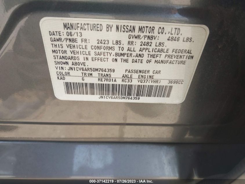 2013 INFINITI G37X JN1CV6AR5DM764359