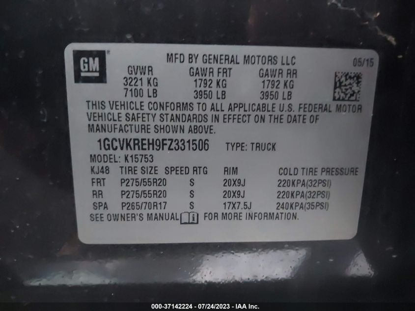 2015 CHEVROLET SILVERADO 1500 LT - 1GCVKREH9FZ331506